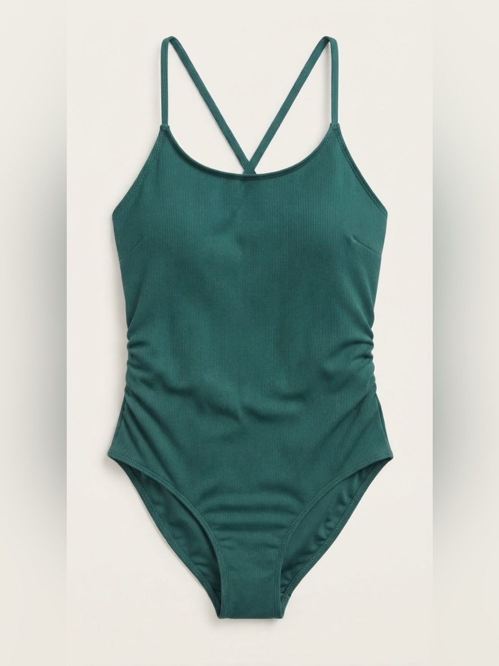 Ribbed Teal One-Piece Swimsuit with Crossback Straps
